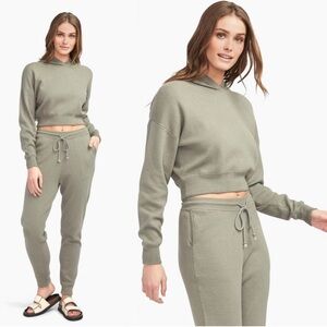 NAADAM Cafe Cotton Cashmere Cropped Hoodie and Jogger Set in Army Green small